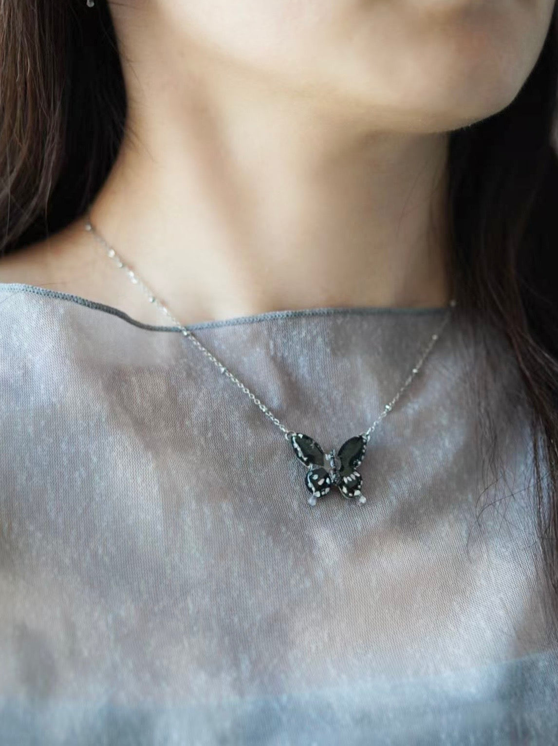 Butterfly's Love Letter - Black Necklace