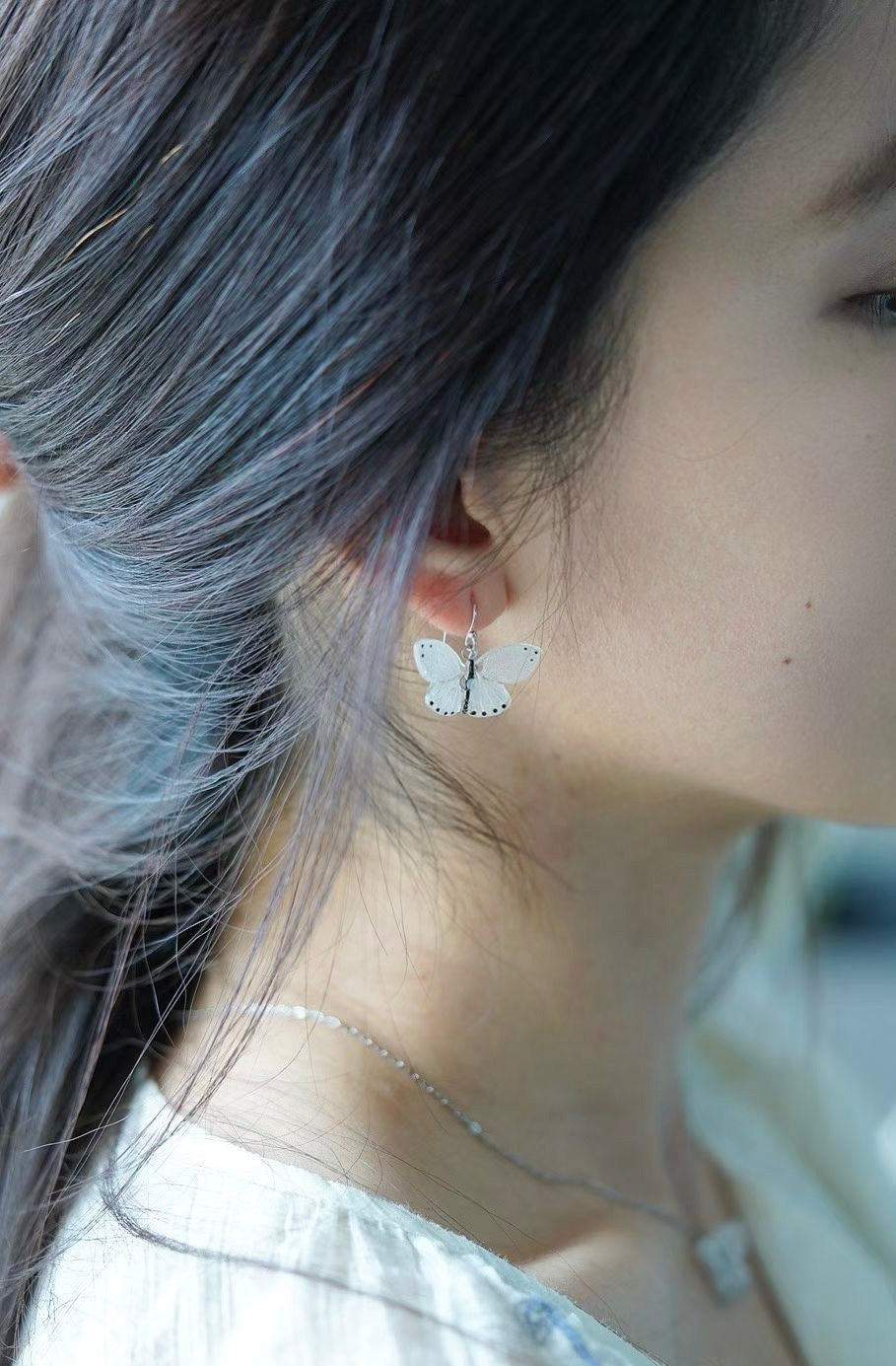 Butterfly's Love Letter - White Earrings